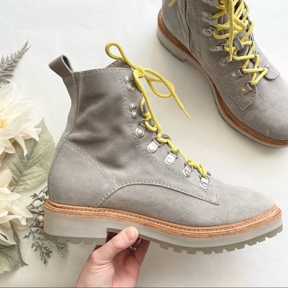 Dolce Vita Gray Whitny Suede Boots with Yellow Laces - Picture 2 of 10